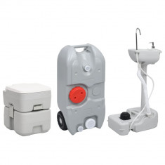 Set portabil cu toaleta, lavoar si rezervor apa pentru camping GartenMobel Dekor