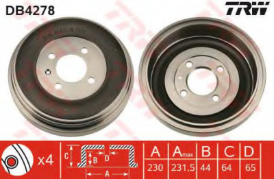 Tambur frana VW GOLF III (1H1) (1991 - 1998) TRW DB4278 foto