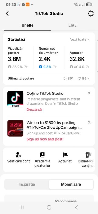 V&acirc;nd cont tiktok 307k urmăritori Monetizat