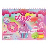 Bloc Desen, Model Donuts Cupcake, Dimensiune A4, 40 File, Copertă Dura, Legare Spirala, Multicolor