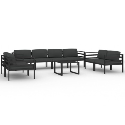 Set mobilier de gradina cu perne, 9 piese, antracit, aluminiu foto