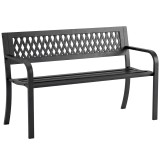Outsunny Bancă de Grădină pentru Exterior, Bancă de Patio cu Brațe și Șezut cu Lamele, 2 Locuri pentru Grădină, Parc, Balcon, Mobilier Exterior, Negru