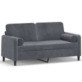 Cumpara ieftin Canapea cu 2 locuri cu pernute, gri inchis, 140 cm, catifea