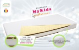 Saltea Copii MyKids Merinos 120x60x9 cm, Fibra Cocos + Lana Merinos, Husa Bumbac, Fermitate Dubla, Antialergica, OEKO-TEX