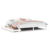 Cumpara ieftin Cadru de pat cu sertare, alb, 200x200 cm, lemn masiv de pin