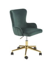 Scaun birou din catifea HM Timoteo, baza cromata aurie, rotire 360 ˚, 100 kg, verde