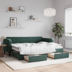 vidaXL Pat de zi cu extensie și sertare verde &icirc;nchis 80x200 cm catifea 3197106