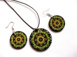 Set bijuterii lemn cu mandala 40875, Set bijuterii handmade