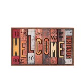 Covoras pentru usa, cu suprafata textila, dungi reliefate, model colorat si mesaj Welcome 75x45cm