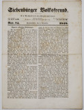 SIEBENBURGER VOLKSFREUND ( PRIETENUL POPORULUI TRANSILVANEAN ) , FOAIE SAPTAMANALA , SCRISA IN LIMBA GERMANA CU CARACTERE GOTICE , SIBIU , 3 NOV. 1848