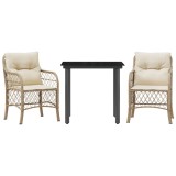 Cumpara ieftin Set bistro cu perne, 3 piese, bej, poliratan