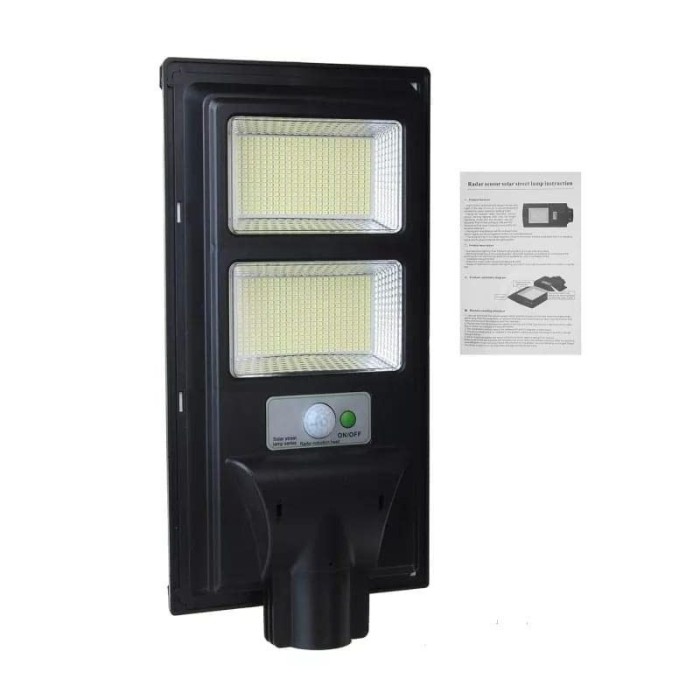 Lampa solara stradala eMazing, cu telecomanda, senzor de miscare si lumina, suport prindere, 96 LED-uri, IP65, ABS, 5AH, 100W, temperatura culoare 650