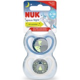 Set 2 suzete NUK SPACE, NIGHT, SILICON, 6-18 luni, baieti