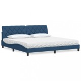 Cumpara ieftin Pat cu saltea, albastru, 200x200 cm, textil