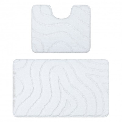 Set de baie din doua piese SUPREME WAVES, valuri, anti-alunecare, moale - alb, 60x100 cm foto