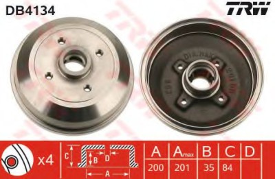 Tambur frana OPEL CORSA B (73, 78, 79) (1993 - 2002) TRW DB4134 foto