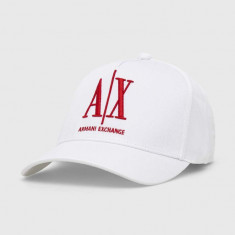 Armani Exchange șapcă de baseball din bumbac culoarea alb, cu imprimeu