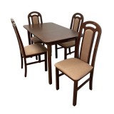 Cumpara ieftin Set masa extensibila lemn masiv, living si bucatarie, DM4 Maxima, blat MDF Furniruit, colturi rotunjite, 120-150x70x76 cm si 4 scaune DM Biano, lemn,