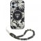 Husa MagSafe pentru Apple iPhone 16, Guess, IML Palm Trees Triangle with Pearl Strap, Neagra