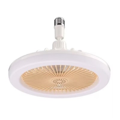 Ventilator de tavan silentios, 30W, 3 viteze, cu soclu E27/B22, lumina si telecomanda, alb-galben foto