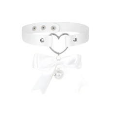 Choker Heart cu Fundita si Clopotel, Alb, Mokko Toys
