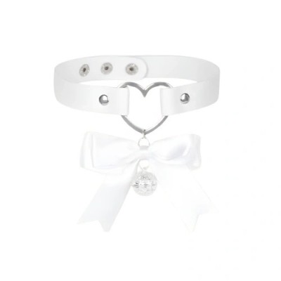 Choker Heart cu Fundita si Clopotel, Alb, Mokko Toys foto