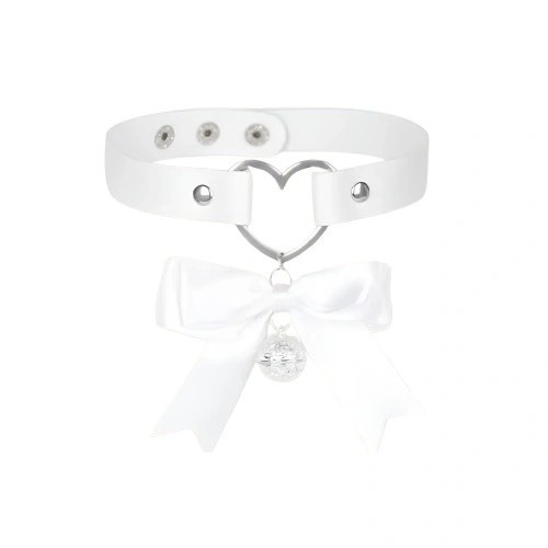 Choker Heart cu Fundita si Clopotel, Alb, Mokko Toys