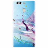 Husa silicon pentru Huawei P9, Artistic Paint Splash Purple Butterflies