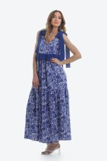 Rochie lunga din viscoza cu imprimeu floral albastru Porto