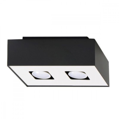 Lustră De Tavan Mono Alb-Negru Din Oțel, 2 Becuri Dreptunghiulare Minimalistă De Interior foto
