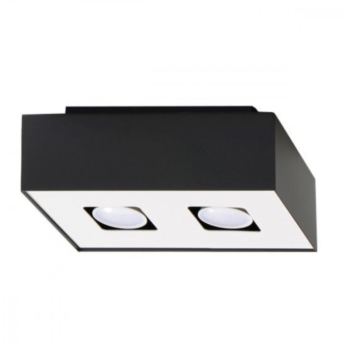 Lustră De Tavan Mono Alb-Negru Din Oțel, 2 Becuri Dreptunghiulare Minimalistă De Interior