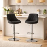 Set 2 scaune de bucatarie/bar, Artool, Kast, rotativ, catifea neagra, picior metal argintiu, 45.5x49x85-105 cm GartenVIP DiyLine