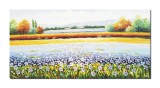 Cumpara ieftin Tablou gigant peisaj cu flori pictat manual, Camp inflorit, 140x70cm ulei pe panza in cutit, Pop Valentin