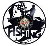 Ceas Perete Decorativ Disc Vinil Pescuit Pescar Model The Best Fishing Negru 30cm Silentios