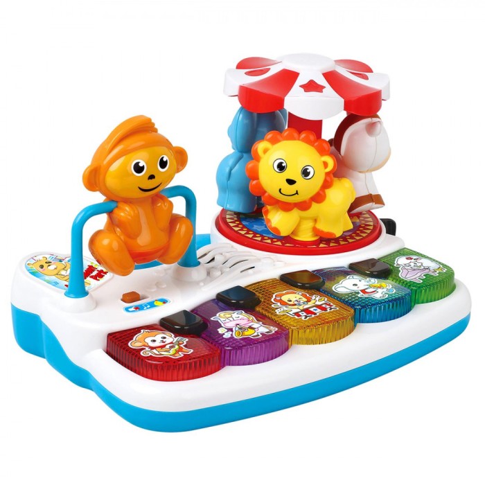 Pian Interactiv Bebe, model Carusel cu Lumini si Sunete, 20x15x18 cm, Multicolor