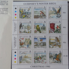 Guernsey-Fauna,pasari de iarna-serie completa in klb,nestampilate MNH