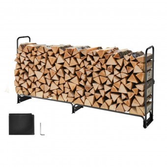 Suport de lemne pentru seminee, Vivatechnix 2570 &times; 360 &times; 1170 mm, Otel, Negru, Husa impermeabila