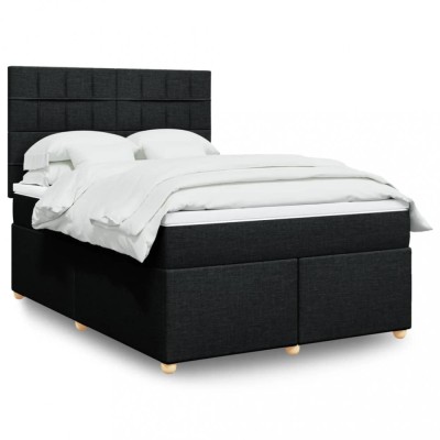 vidaXL Pat box spring cu saltea, negru, 140x190 cm, textil 3293577 foto