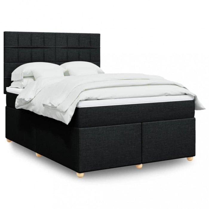 vidaXL Pat box spring cu saltea, negru, 140x190 cm, textil 3293577