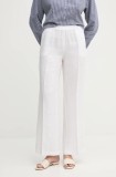 Sisley pantaloni din in culoarea alb, lat, high waist