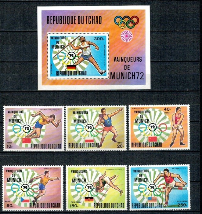 Tchad 1972 - Jocurile Olimpice, medaliați, sport, serie si colita neuzata