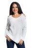 BL965-2 Pulover tricotat cu decolteu in V si decupaje pe umeri, accesorizate cu snur, M, M/L