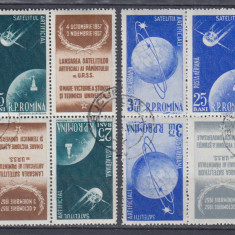 1957 LP 444 b SATELITI ARTIFICIALI AI PAMANTULUI TRIPTIC TETE-BECHE STAMPILAT