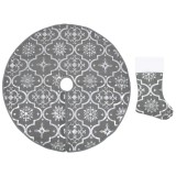 Cumpara ieftin Covor fusta de brad Craciun cu soseta, gri, 122 cm, tesatura