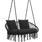 Scaun leagan suspendat dublu boho cu perne, negru, 300 kg, 128x66x124 cm