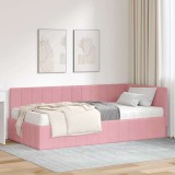 vidaXL Cadru de pat colțar cu saltea Roz 90 x 190 cm Catifea