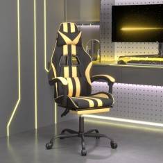Scaun de gaming pivotant/suport picioare negru/auriu piele eco foto
