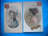 HOPCT 1716 FEMEI..FEMEI-TCV-ROMANTICA-FRANTA-LOT 2 CARTI POSTALE VECHI-CIRCULATE