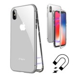 Husa 360 Magnetic Protection iPhone X Argintiu, Sticla Securizata, Protectie Completa, Carcasa Metalica, Anti-soc