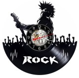 Ceas de perete decorativ din disc de vinil Rock Chitarist, Negru, 30 cm, Mecanism Quartz Silentios